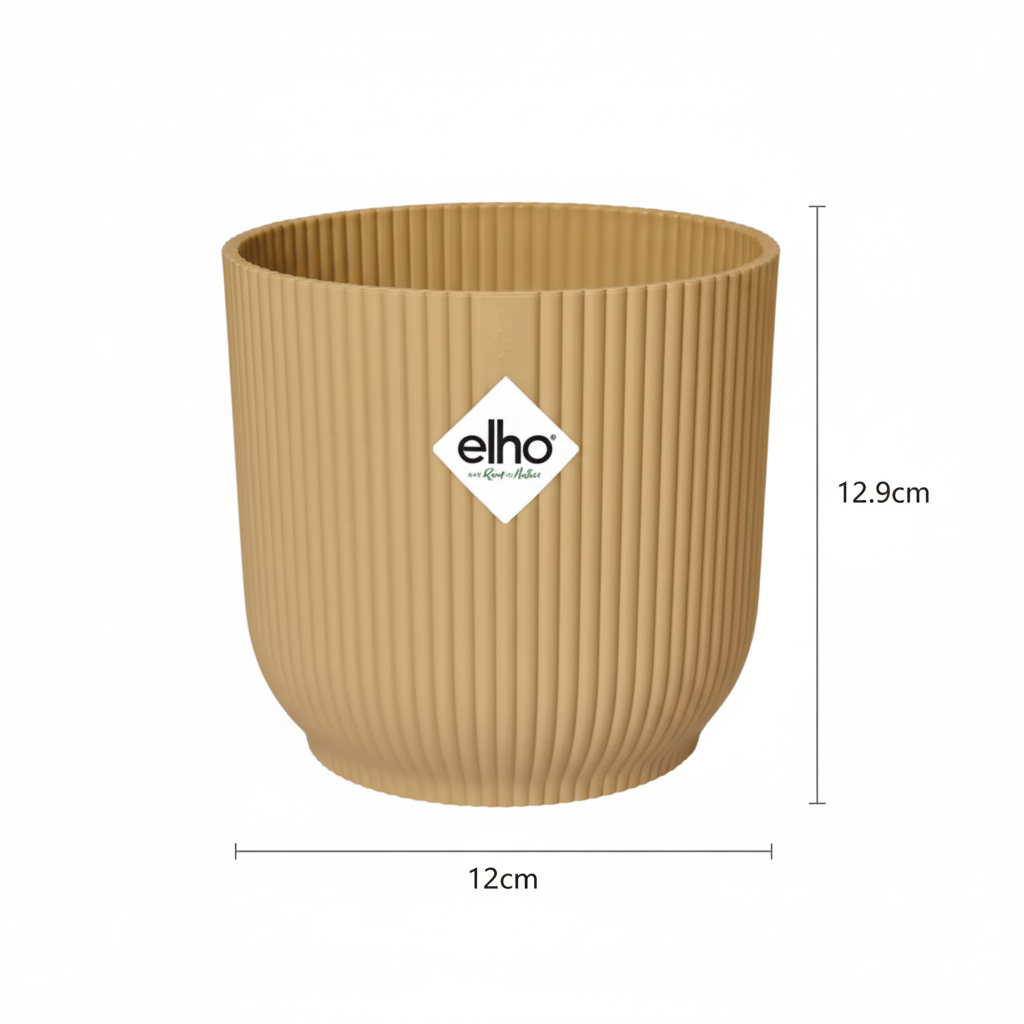 Elho Vibes Fold bloempot met ribbels, geel, Ø14 cm, plant in pot