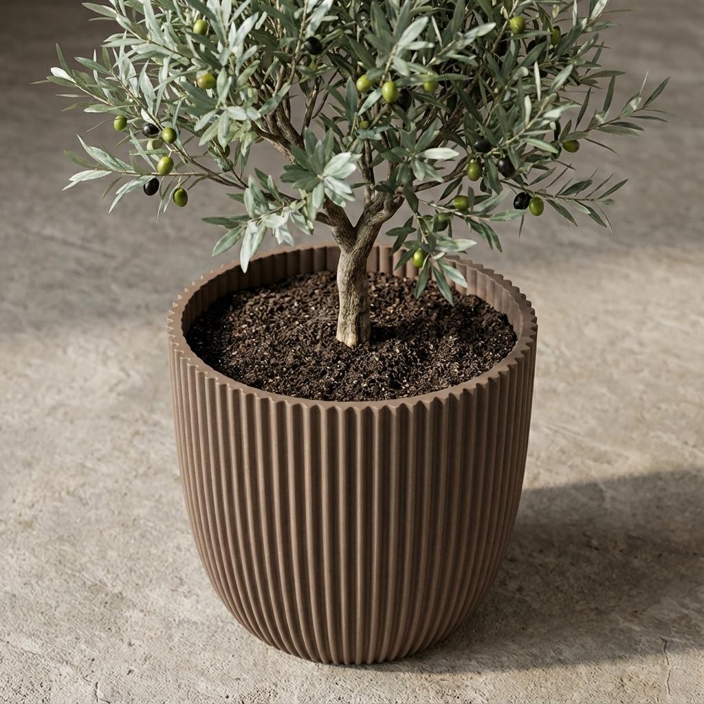 Detailfoto van Capi Nature Groove pot, groefstructuur, warm taupe, Ø22 cm