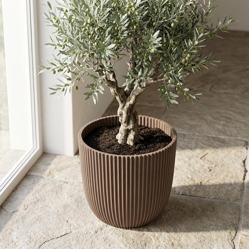 Detailfoto van Capi Nature Groove pot, groefstructuur, warm taupe, Ø25 cm
