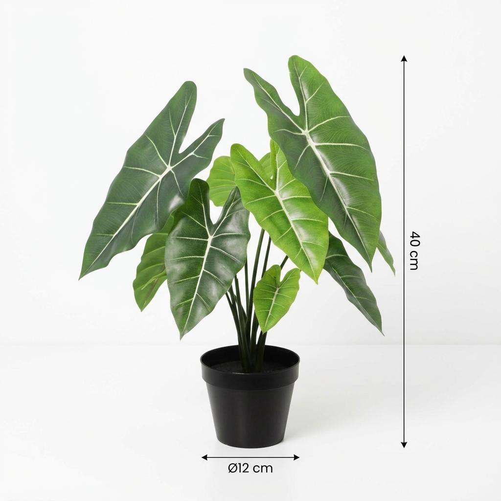 Kunstplant Alocasia Polly, groene bladeren