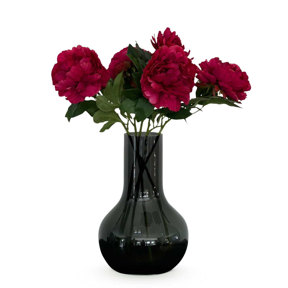 Kunstbloemen Solo - Dark Pink - Peonies - x 5, groene bladeren