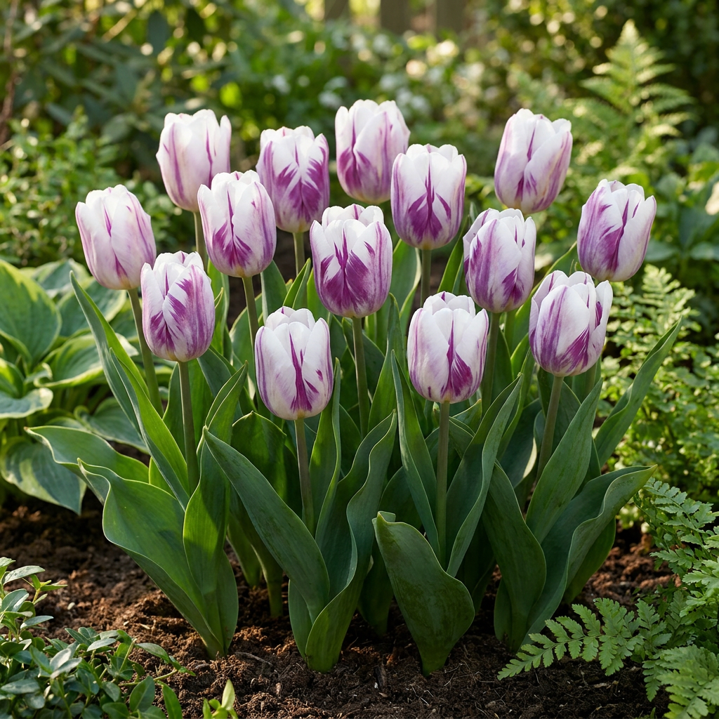 Tulp 'Flaming Flag' bloembollen, wit-paars, foto 2