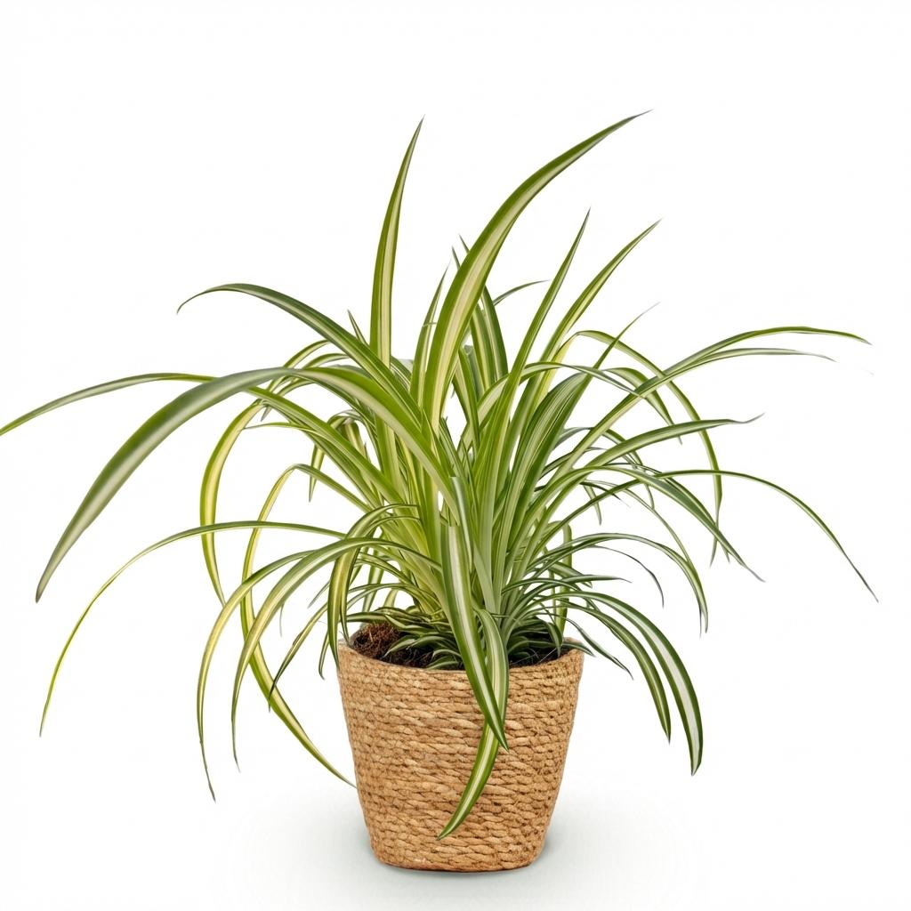 Chlorophytum comosum Variegatum met mand, groene bladeren