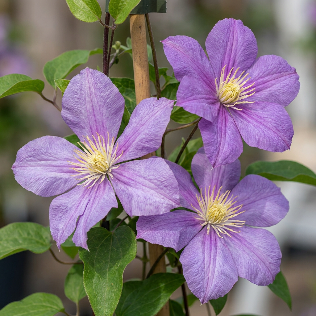 Clematis 'Justa' - lichtblauwe bosrank, kenmerkend blad