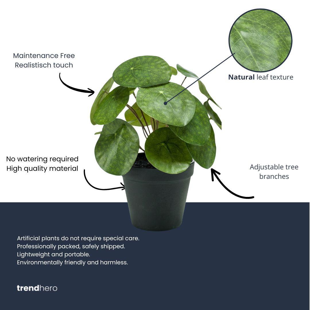 Pilea bush kunstplant in zwarte pot, groene bladeren