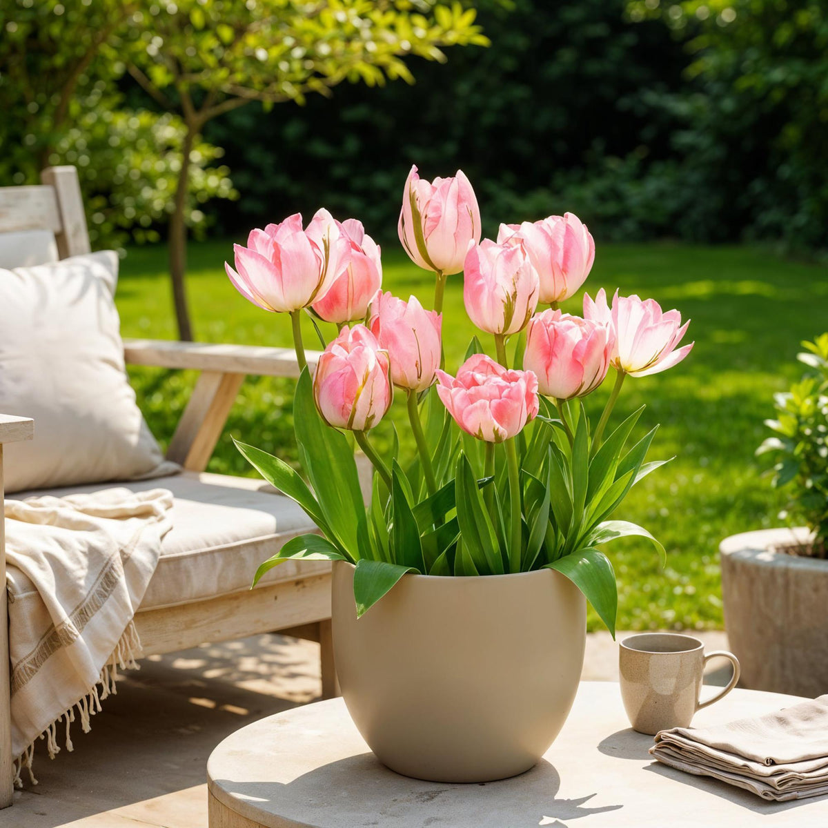 Tulp Double Pink, plant in pot