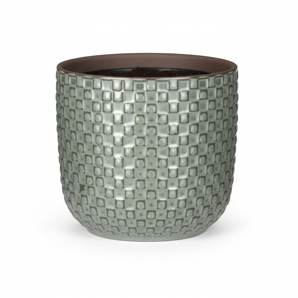 Mini plantenpot met reliëf, keramiek in groen, Ø7 cm, groeiwijze van de plant