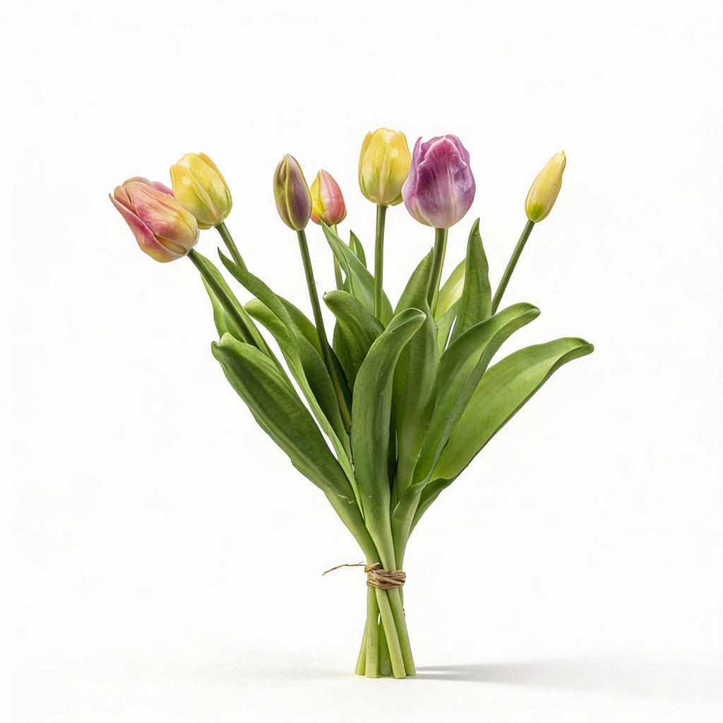 Kunsttulpen boeket Real Touch, zachte lente, 42 cm, 7 stelen, detail van het blad