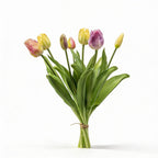 Kunsttulpen boeket Real Touch, zachte lente, 42 cm, 7 stelen, detail van het blad