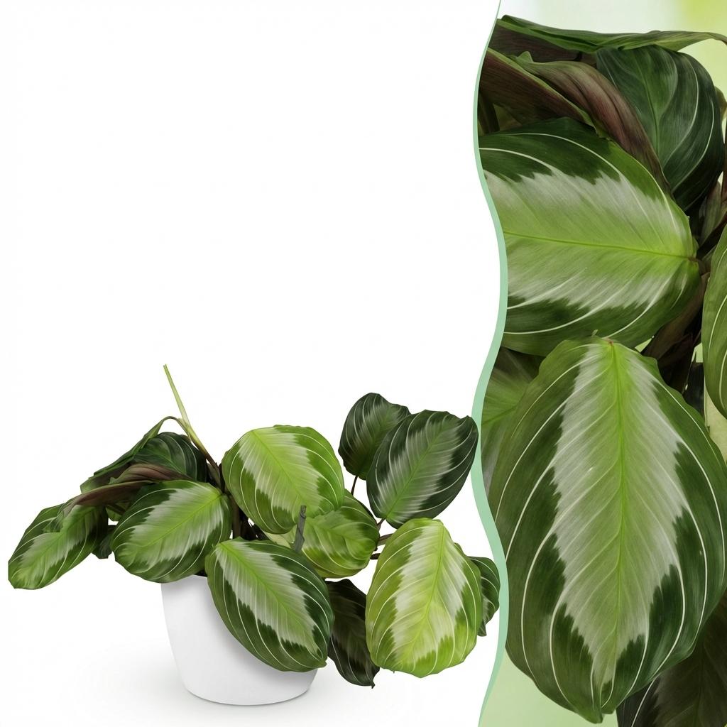 Maranta Fascinator Silverband met witte pot, gezonde plant
