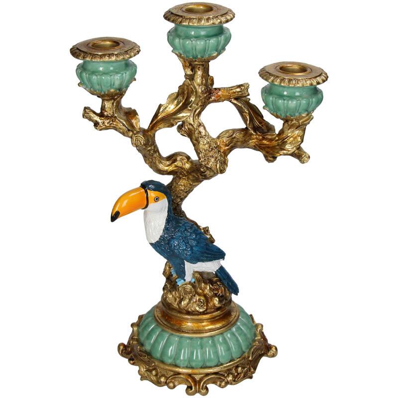 Kaarshouder toekan van polyresin, kleurrijk, plant in pot