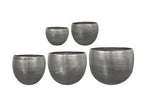 Bloempotten Rowen, set van 5 van aluminium in zilverkleur, detail van het blad