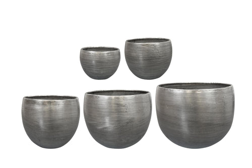 Bloempotten Rowen, set van 5 van aluminium in zilverkleur, detail van het blad