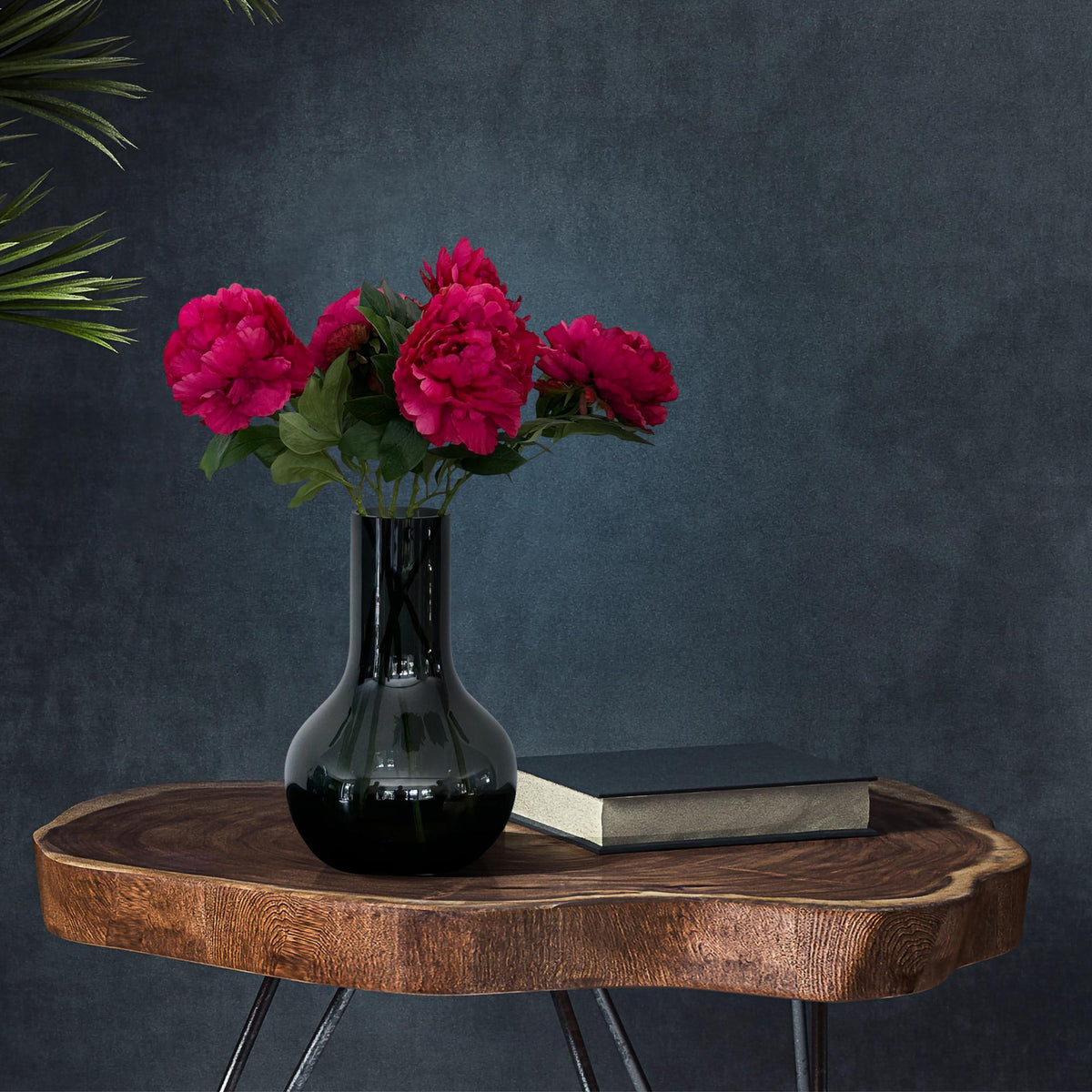 Kunstbloemen Solo - Dark Pink - Peonies - x 5, kenmerkend blad