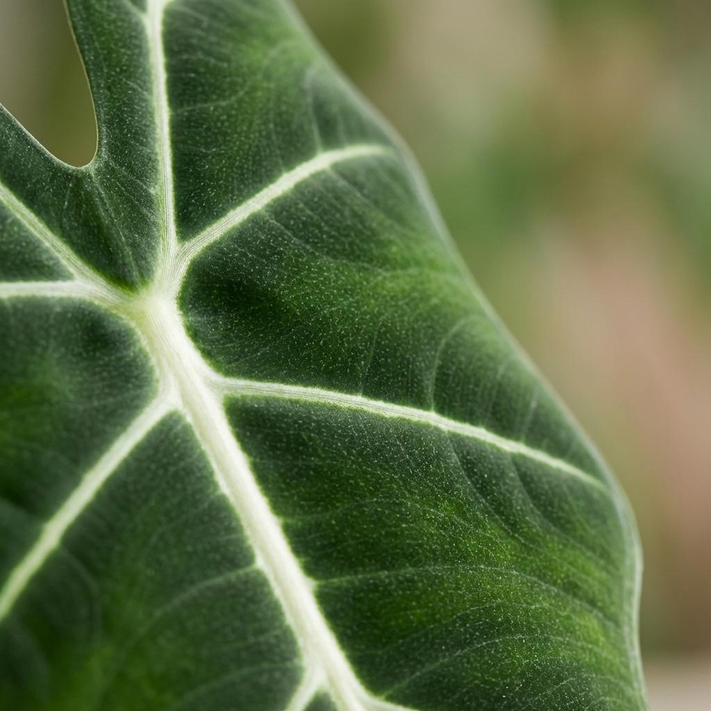 Olifantsoor (Alocasia Frydek) met witte pot, groene bladeren