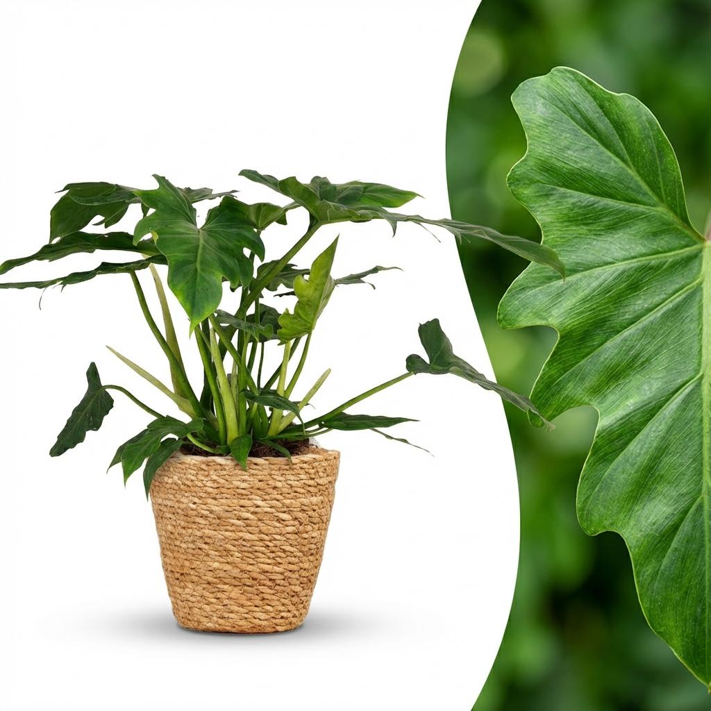 Philodendron Lacerum met Mand, kenmerkend blad