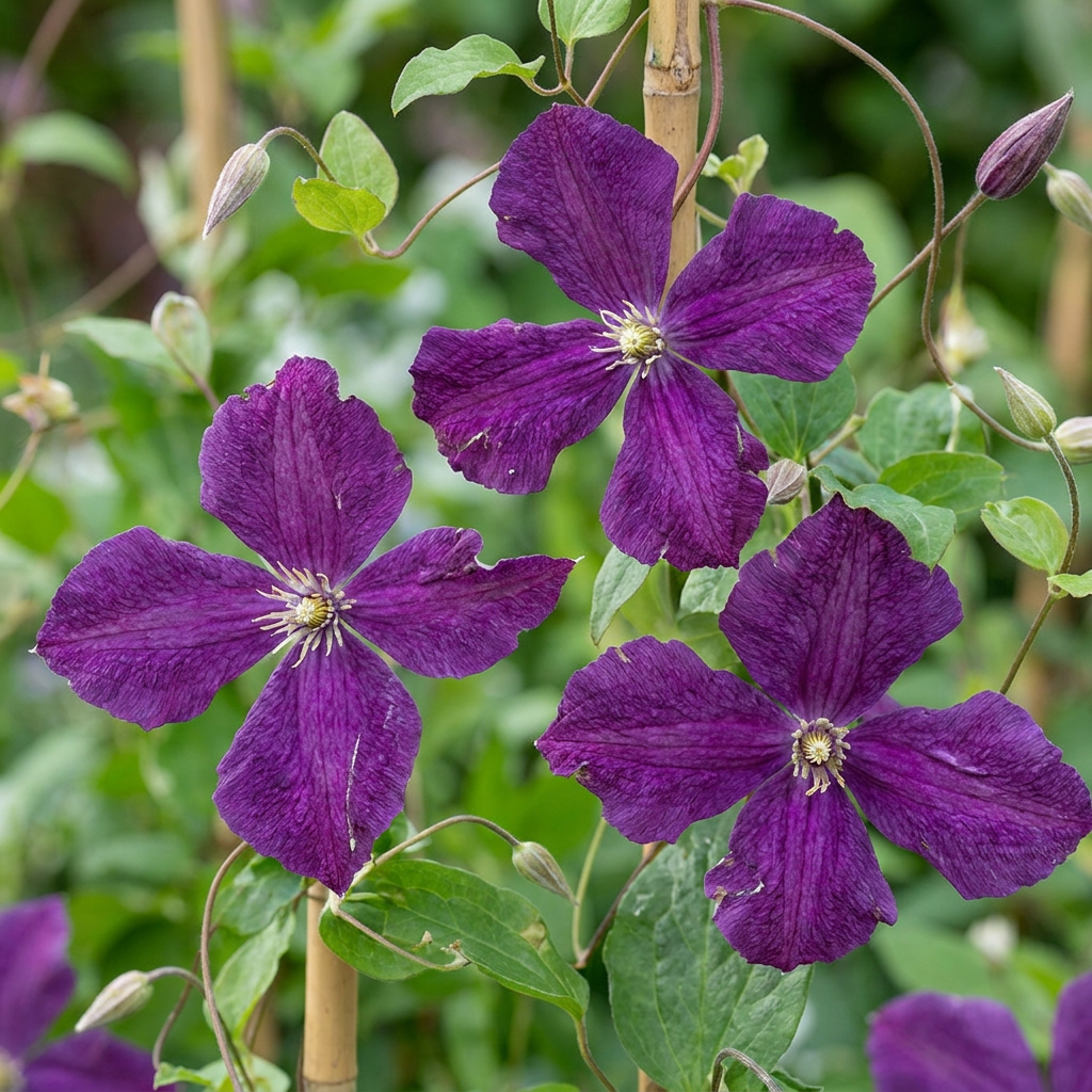 Clematis 'Polish Spirit' - paarse bosrank, kenmerkend blad