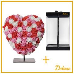 Deluxe hart op standaard | 25 cm | Mix rood, roze en wit foam | Luxe geschenkverpakking